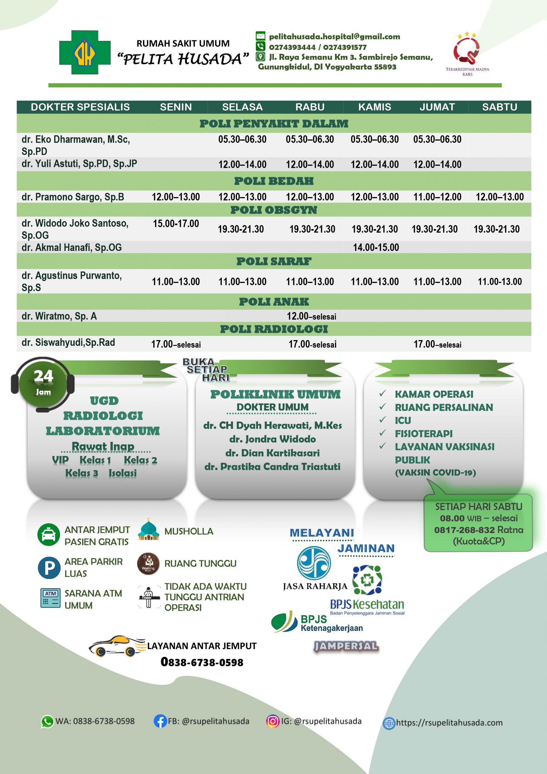 JADWAL DOKTER RSU PELITA HUSADA